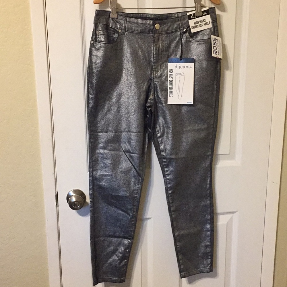 D. Jeans high waist skinny ankle jeans metallic silver